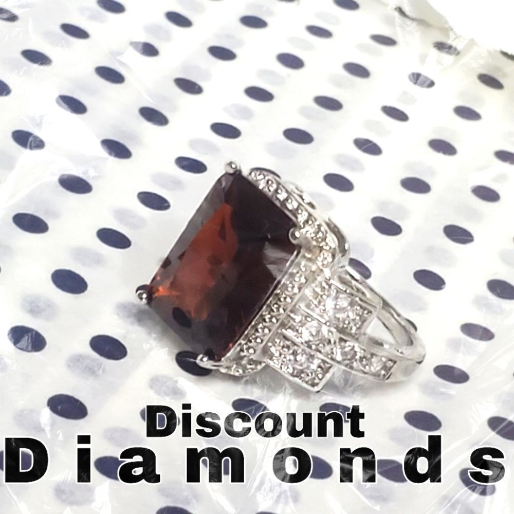 Red Ruby Ring & White Baguette Diamonds on 925 Silver